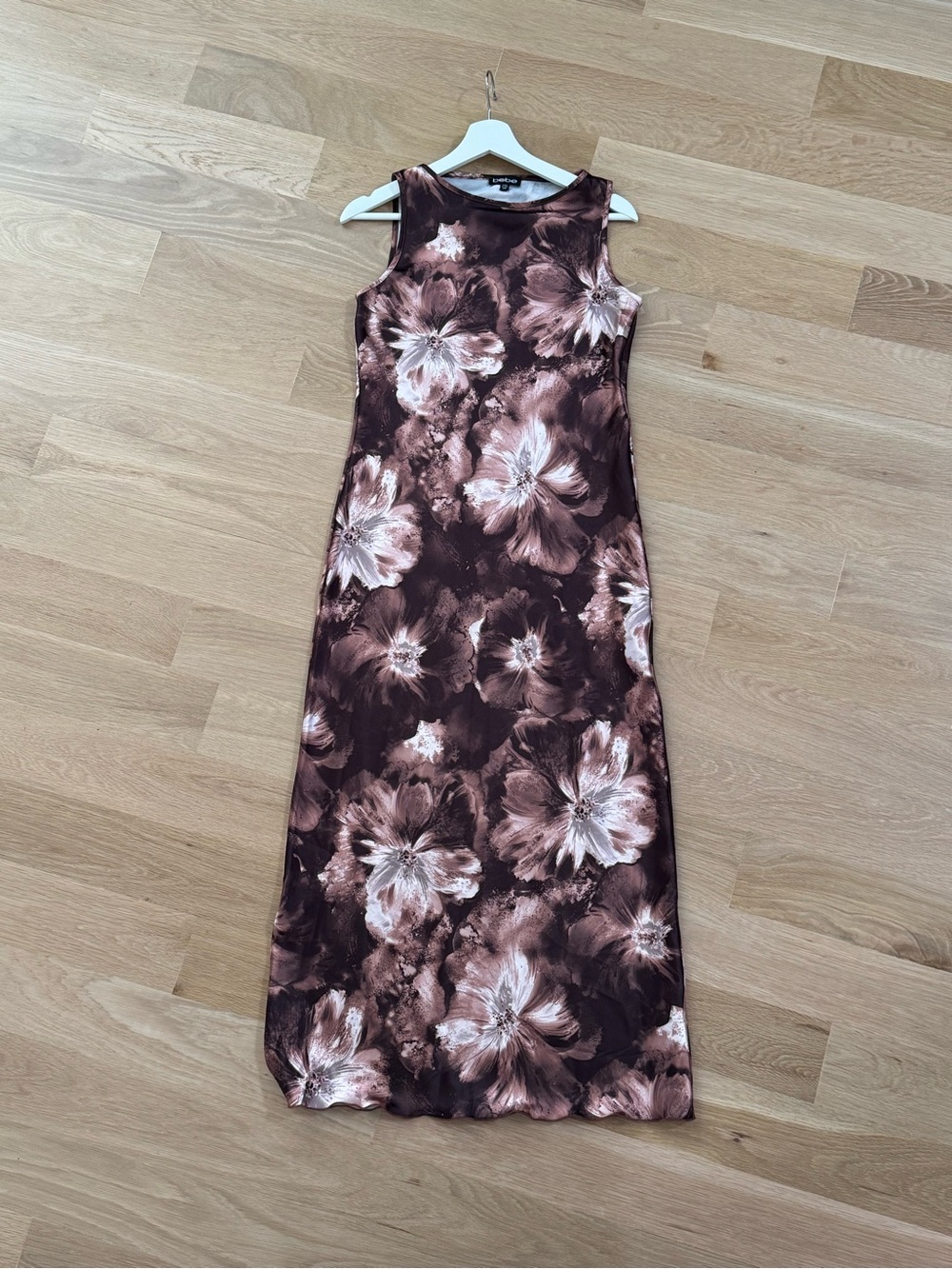 bebe Brown Floral Sleeveless Maxi Dress